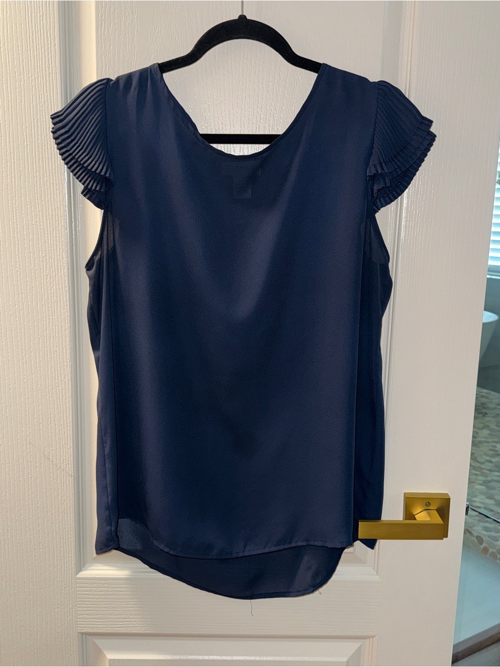 Carmen Marc Valvo Navy Pleated Cap Sleeve Camisole